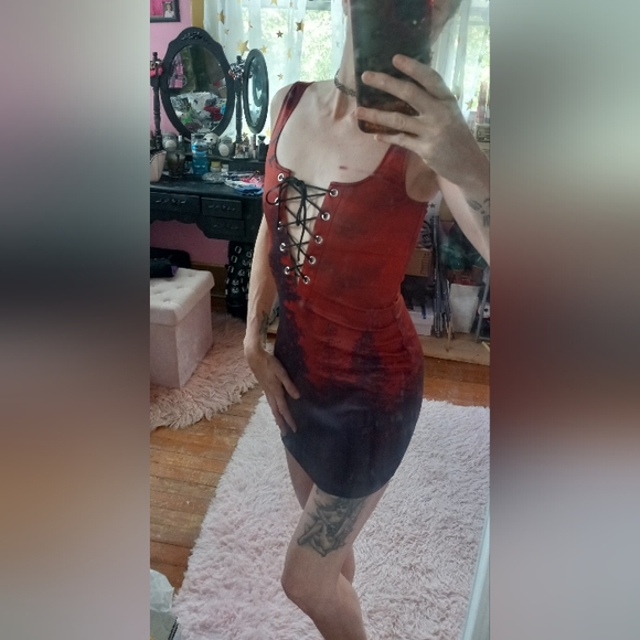 Dolls Kill Widow gothic bodycon laceup mini dress! Natures terror - Picture 4 of 13